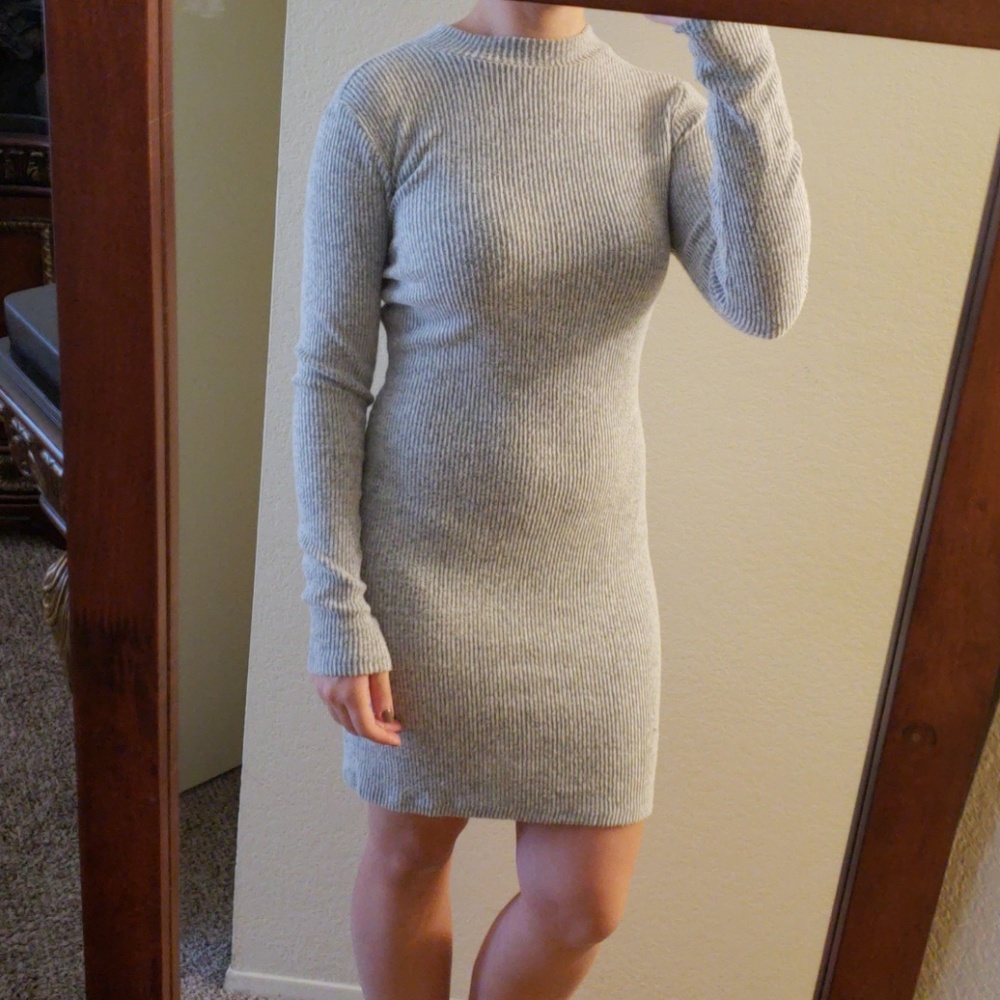 Gray soft sweater mini dress with peep hole back